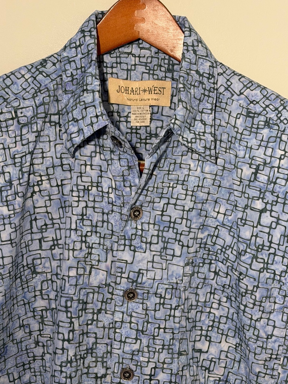 Johari West Men’ Blue Patterned Button-Up Camp Shirt